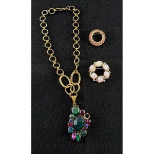 VTG Necklace Brooch Lot 3 Pc Coro Crafters Imperfect Costume Pink Wreaths Chunky